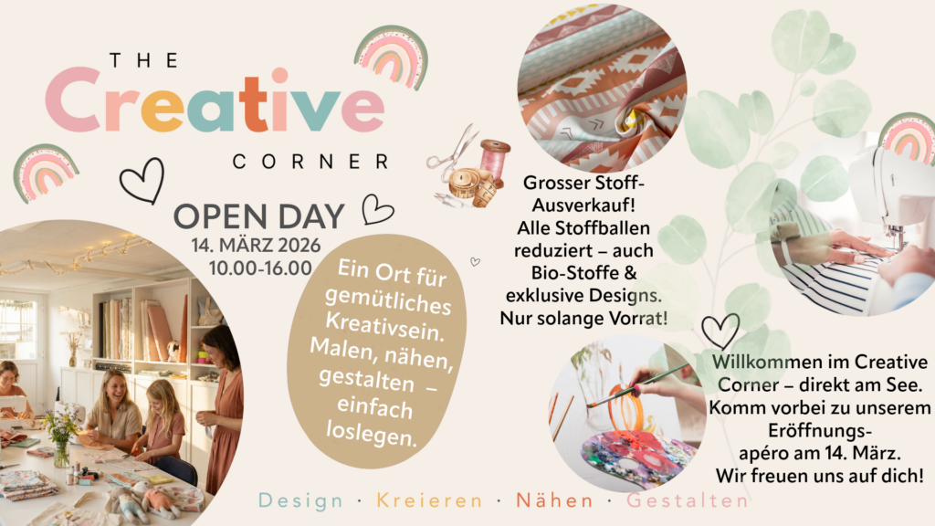 Tag der offenen Türe beim Creative Corner, mit Stoffausverkauf und kreativen Workshops